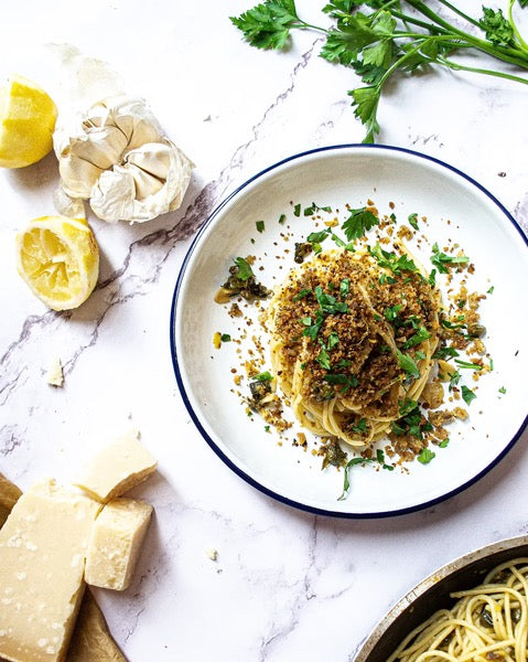 Lemon and caper pasta with a herby pangrattato